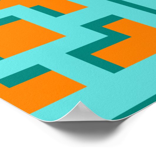 Retro Turquoise en Oranje Poster papier (Matte) (Hoek)