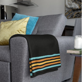 Retro turquoise en Oranje streep Fleece Deken