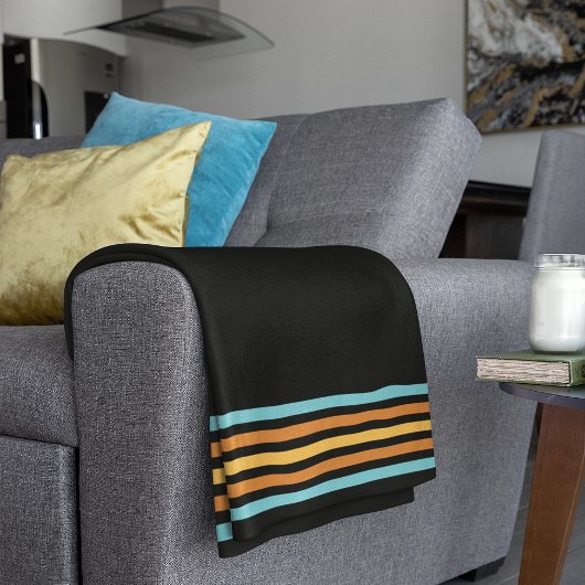 Retro turquoise en Oranje streep Fleece Deken