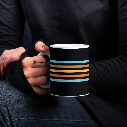 Retro turquoise en Oranje streep Mok