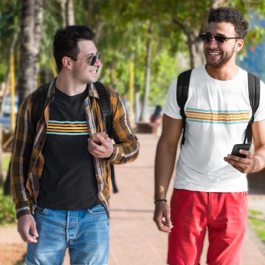 Retro turquoise en Oranje streep T-shirt