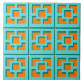 Retro Turquoise en Oranje Trellis Ceramic Tile Tegeltje (Voorkant)