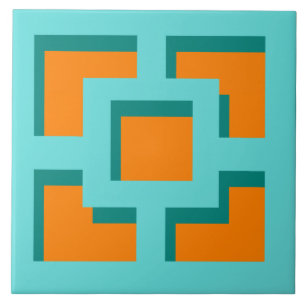 Retro Turquoise en Oranje Trellis Ceramic Tile Tegeltje