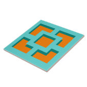 Retro Turquoise en Oranje Trellis Ceramic Tile Tegeltje (Zijkant)