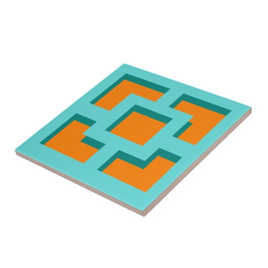 Retro Turquoise en Oranje Trellis Ceramic Tile Tegeltje (Zijkant)