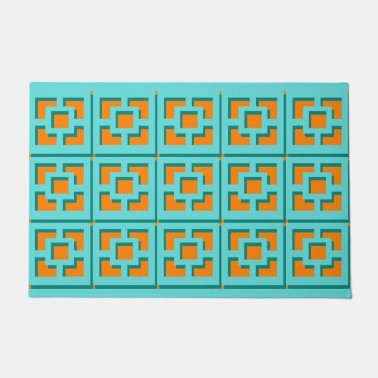 Retro Turquoise en Oranje Trellis-deurmat Deurmat (Voorkant)