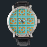 Retro Turquoise en Oranje Trellis eWatch Horloge<br><div class="desc">Voeg een vleugje van de middeleeuwse moderne Palm Springs toe,  waar je ook bent,  met dit Retro Turquoise en Oranje Trellis patroonhorloge. Het werd geïnspireerd door  betonnen briesblokken. De gedeconstrueerde versie van de architectuur uit de jaren '50 geeft een direct designgevoel aan het dagelijks leven.</div>