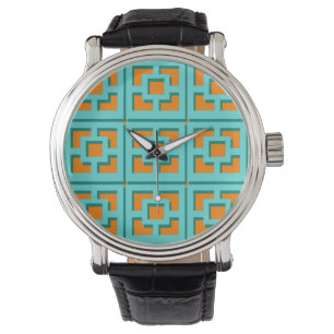 Retro Turquoise en Oranje Trellis eWatch Horloge