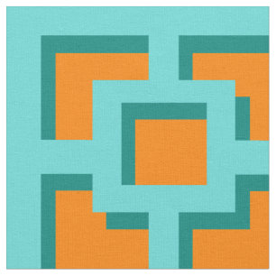 Retro Turquoise en Oranje Trellis Fabric Stof