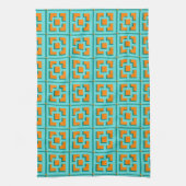 Retro Turquoise en Oranje Trellis Kitchen Towels Theedoek (Verticaal)