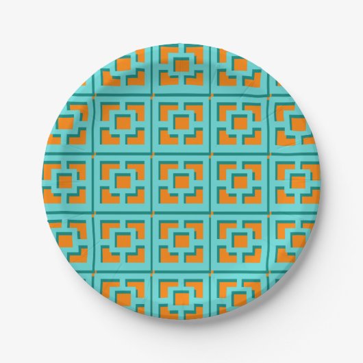 Retro Turquoise en Oranje Trellis Paper Bord (Voorkant)