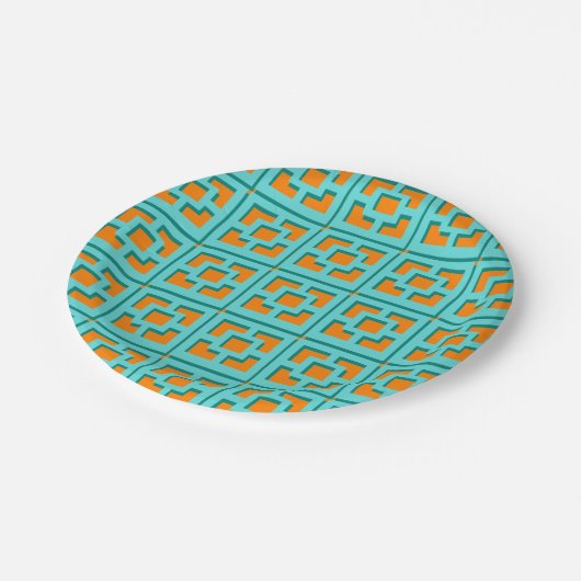 Retro Turquoise en Oranje Trellis Paper Bord (Gekanteld)