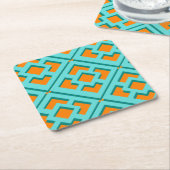 Retro Turquoise en Oranje Trellis Paper Onderzette Kartonnen Onderzetters (Schuin)