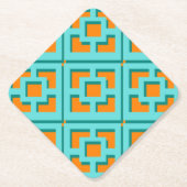 Retro Turquoise en Oranje Trellis Paper Onderzette Kartonnen Onderzetters (Voorkant)