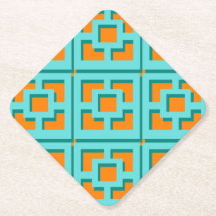 Retro Turquoise en Oranje Trellis Paper Onderzette Kartonnen Onderzetters