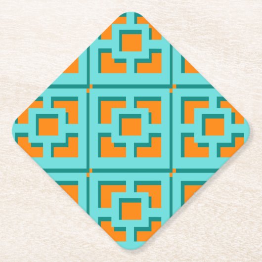 Retro Turquoise en Oranje Trellis Paper Onderzette Kartonnen Onderzetters (Voorkant)