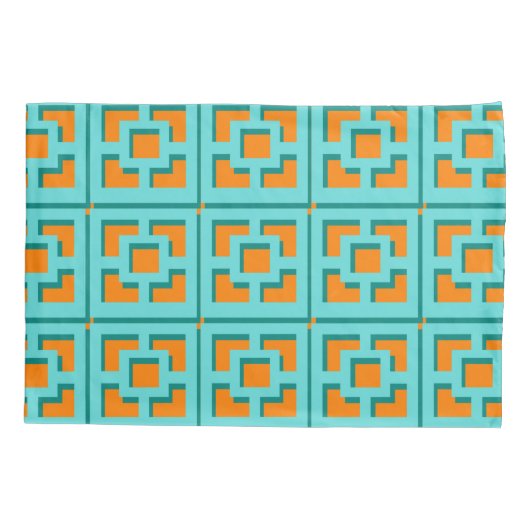 Retro Turquoise en Oranje Trellis Pillowcase Kussensloop (Achterkant)
