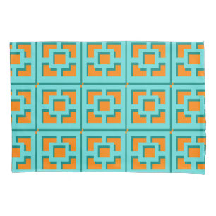 Retro Turquoise en Oranje Trellis Pillowcase Kussensloop