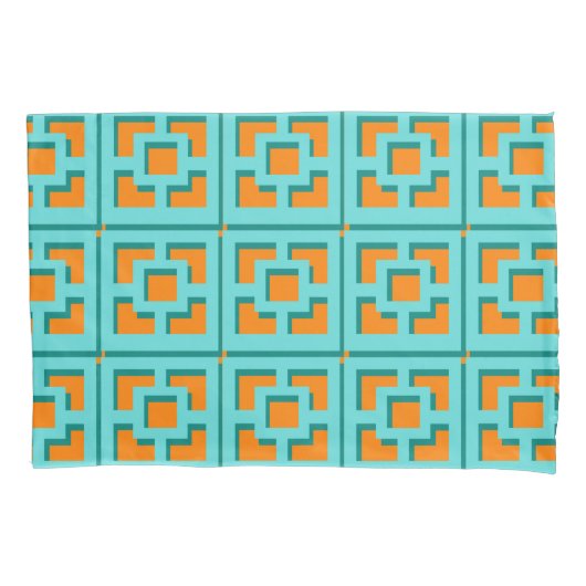 Retro Turquoise en Oranje Trellis Pillowcase Kussensloop (Voorkant)