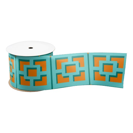 Retro Turquoise en Oranje Trellis Ribbon Satijnen Lint (Spoel)