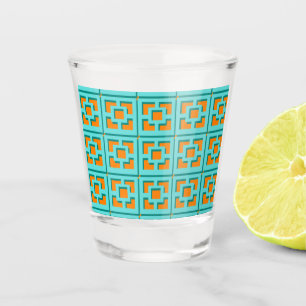 Retro Turquoise en Oranje Trellis Shot glass Glas