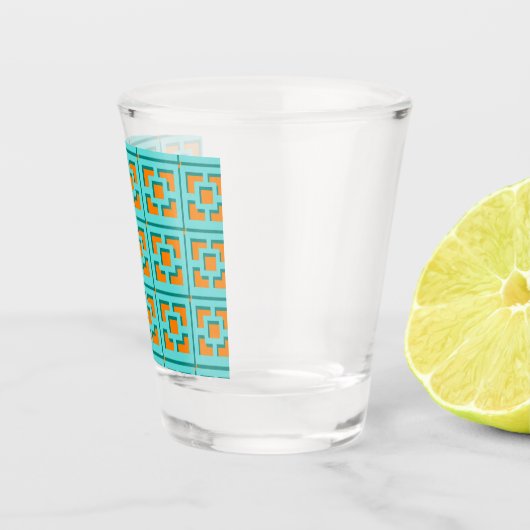 Retro Turquoise en Oranje Trellis Shot glass Shot Glas (Rechts)