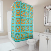 Retro Turquoise en Oranje Trellis Shower Curtain Douchegordijn (In situ)