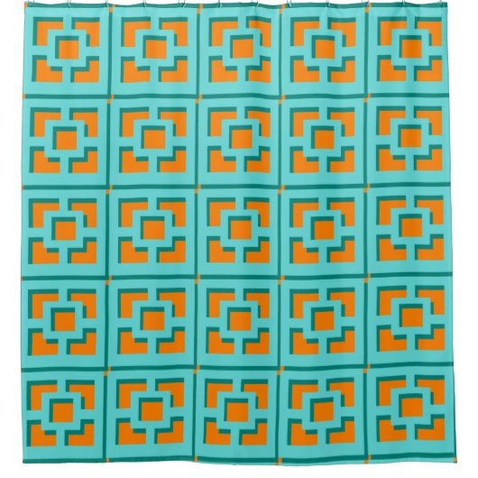 Retro Turquoise en Oranje Trellis Shower Curtain Douchegordijn (Voorkant)