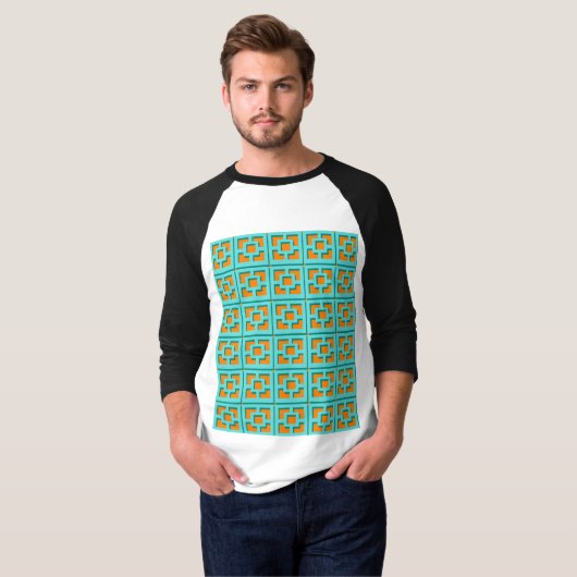 Retro Turquoise en Oranje Trellis T-Shirt (Voorkant volledig)