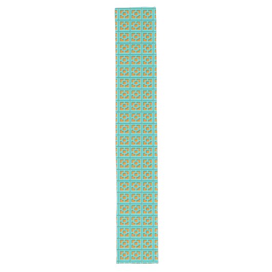 Retro Turquoise en Oranje Trellis Table Runner Lange Tafelloper (Voorkant)