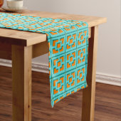 Retro Turquoise en Oranje Trellis Table Runner Lange Tafelloper (Voorbeeld)