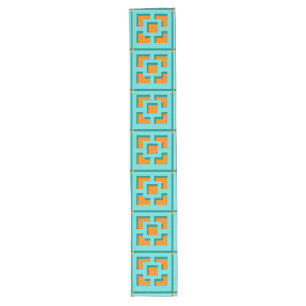Retro Turquoise en Oranje Trellis Table Runner Lange Tafelloper