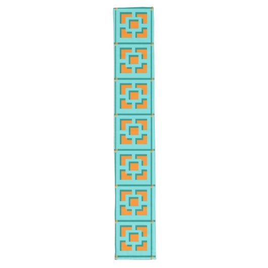 Retro Turquoise en Oranje Trellis Table Runner Lange Tafelloper (Voorkant)