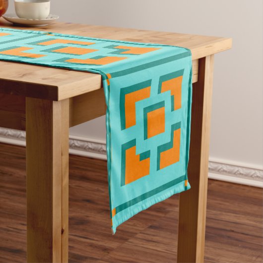 Retro Turquoise en Oranje Trellis Table Runner Lange Tafelloper (Voorbeeld)