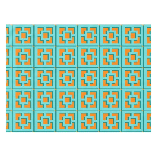 Retro Turquoise en Oranje Trellis Tablecloth Tafelkleed (Voorkant (Horizontaal))