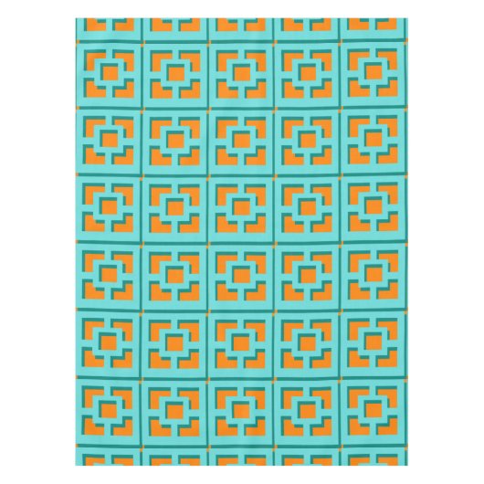 Retro Turquoise en Oranje Trellis Tablecloth Tafelkleed (Voorkant)