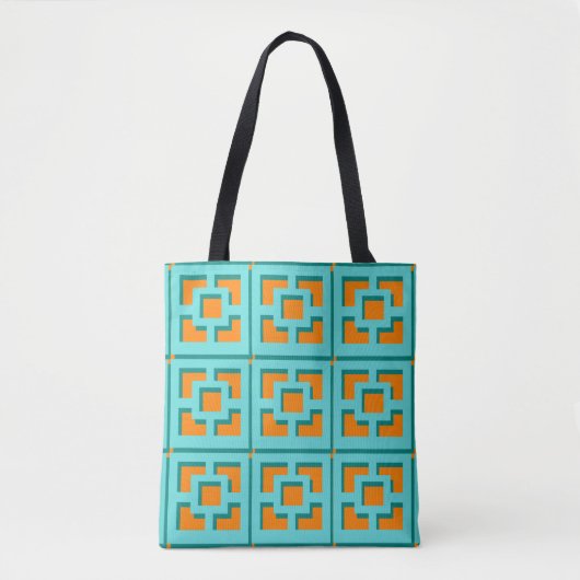Retro Turquoise en Oranje Trellis Tas (Voorkant)