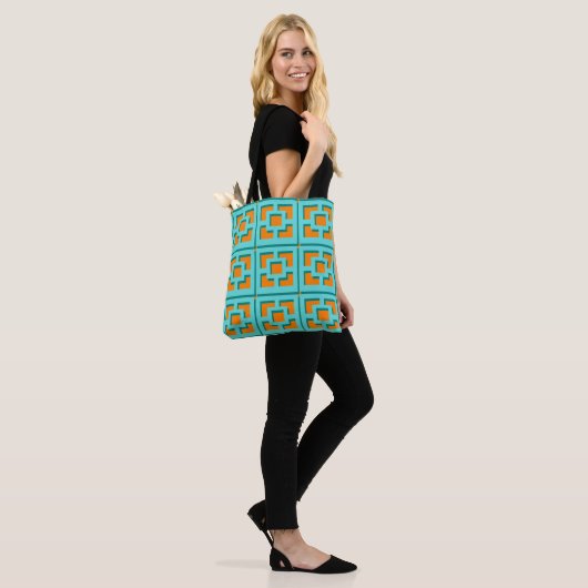 Retro Turquoise en Oranje Trellis Tas (Op model)