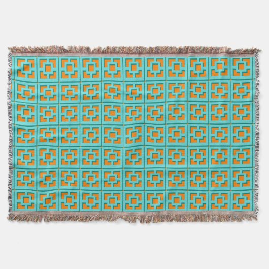 Retro Turquoise en Oranje Trellis Throw Blanket Deken (Voorkant)