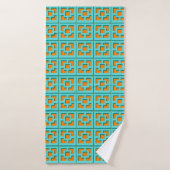 Retro Turquoise en Oranje Trellis Towel Badhanddoek (Badhanddoek)