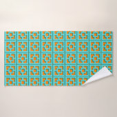 Retro Turquoise en Oranje Trellis Towel Badhanddoek (Badhanddoek)
