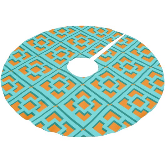 Retro Turquoise en Oranje Trellis Tree Skirt Kerstboom Rok (Gekanteld)