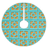 Retro Turquoise en Oranje Trellis Tree Skirt Kerstboom Rok (Voorkant)