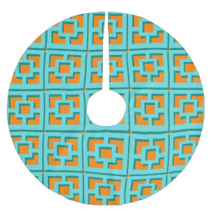 Retro Turquoise en Oranje Trellis Tree Skirt Kerstboom Rok