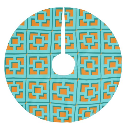 Retro Turquoise en Oranje Trellis Tree Skirt Kerstboom Rok (Voorkant)