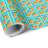 Retro Turquoise en Oranje Trellis Wrapping Paper Cadeaupapier (Rol Hoek)