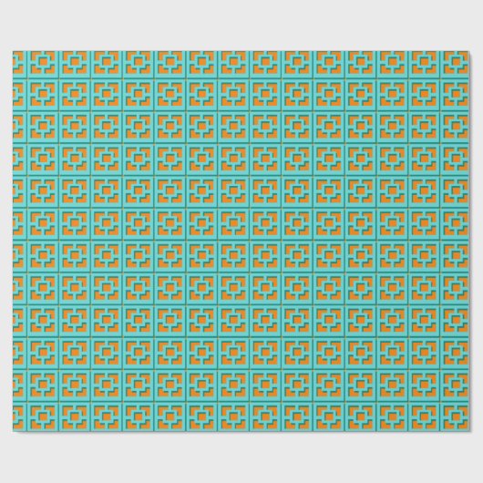 Retro Turquoise en Oranje Trellis Wrapping Paper Cadeaupapier (Vlak)