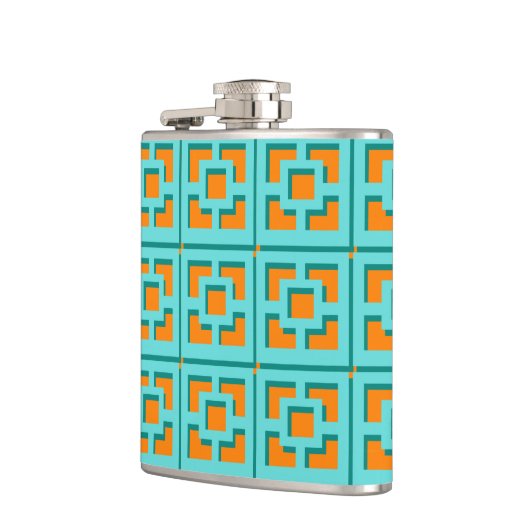 Retro Turquoise en Oranje Vinyl Wrapped Kolf Heupfles (Links)