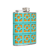 Retro Turquoise en Oranje Vinyl Wrapped Kolf Heupfles (Rechts)