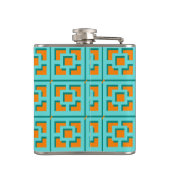 Retro Turquoise en Oranje Vinyl Wrapped Kolf Heupfles (Achterkant)